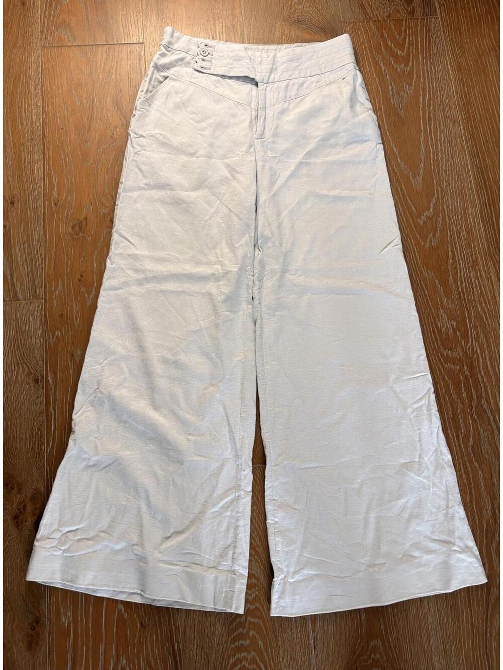 Elevenses White Wide Leg Linen Blend Pants Relaxed Fit Cottagecore Size 6